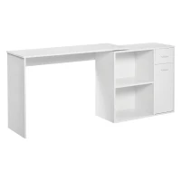 HOMCOM L Shaped Computer Desk, 180° Rotating Corner Desk with Storage Shelves, Drawer and Cabinet, Study Workstation, White(m-8)