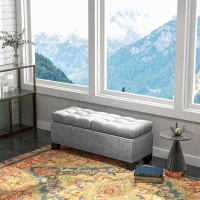 HOMCOM 46" Storage Ottoman Bench, Upholstered End of Bed Bench with Steel Frame, Button Tufted Storage Bench with Safety Hinges for Living Room, Entryway, Bedroom, Gray(m-8)
