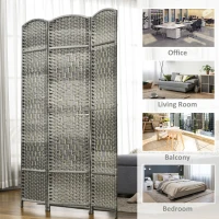 HOMCOM 6 Ft Tall Folding Room Divider, 3 Panel Portable Privacy Screen, Hand-Woven Partition Wall Divider, Mixed Grey(m-7)