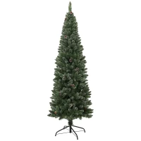 HOMCOM 6ft Artificial Pencil Christmas Tree with 618 Branches, Pinecones, Metal Stand, Realistic Xmas Tree for Home(m-9)