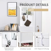 HOMCOM Coat Rack Shoe Bench with Storage 4 In 1 Hall Tree for Entryway Hallway Organizer with Cabinet 3 Hooks Mirrors White(m-5)