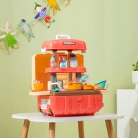 Qaba 3 in 1 Foldable Play Kitchen Set, Pretend Play Toys for Toddlers 3-6 Years Old, Multicolor(m-10)