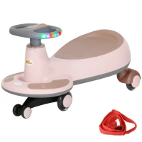 Qaba Kids Wiggle Car w/ Parent Traction Rope, Music, Light, Pink(m-2)