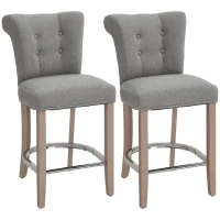 HOMCOM 26"Counter Height Bar Stools Set of 2, Linen Upholstered Tufted Dining Chairs with Steel Footrest, and Solid Wood Legs, Grey(m-1)