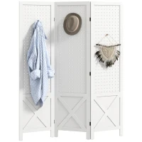 HOMCOM 56.9" 3 Panel Wooden Room Divider with Pegboard Display, Folding Privacy Screen for Home Office, White(m-9)