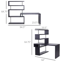HOMCOM 94" 5 Tier L-Shaped Computer Desk Rotating Writing Table Corner Desk with Display Shelves and Stainless Steel Frame, Black(m-3)