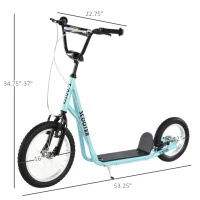 Aosom Youth Kick Scooter with Adjustable Handlebar and 16'' Inflatable Rubber Wheel for Kids and Teens 5+ Year Old, Blue(m-3)