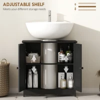 HOMCOM Under Sink Bathroom Cabinet, Pedestal Sink Storage Cabinet with 2 Doors, Shelf and U-Shape, Black(m-6)