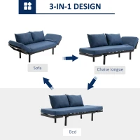HOMCOM Single Person Chaise Lounger, Modern Sofa Bed with 5 Adjustable Positions, 2 Large Pillows, and Birch Legs, Blue(m-6)