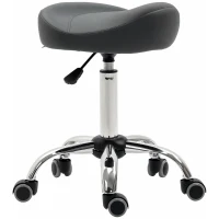 HOMCOM Ergonomic Saddle Stool with Wheels, Adjustable PU Leather Saddle Chair, 360° Swivel, NO Back Pain, Healthy Posture, Salon Chair for Massage Medical Home, Grey(m-9)