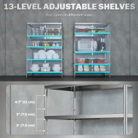 HOMCOM Bakers Rack, 5-Tier Stainless Steel Kitchen Storage Shelf with Adjustable Heights for Spices, Pots and Pans, Silver(m-6)