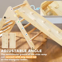 Qaba Pikler Triangle Set, 3 in 1 Climbing Toys with Ramp for Toddlers, Nature Wood(m-6)