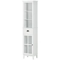 kleankin Slim Bathroom Storage Cabinet Door & Shelves Linen Tower, White(m-11)