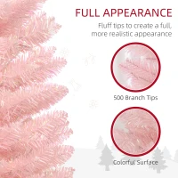 HOMCOM 7' Prelit Christmas Trees, Pencil Artificial Christmas Tree with Colorful Surface Branches, Colorful LED Lights, Pink(m-5)