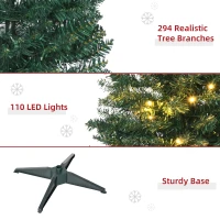 HOMCOM 5' Tall Pre-Lit Slim Noble Fir Artificial Pencil Christmas Tree with Realistic Branches, 110 Warm White LED Lights and 294 Tips, Green(m-8)