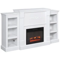 HOMCOM Electric Fireplace Mantel TV Stand for TV's up to 46", Living Room Media Entertainment Console with Adjustable Storage Shelves, White(m-1)