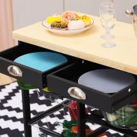 HOMCOM Rolling Kitchen Island Trolley Serving Cart Wheeled Storage Cabinet w/ Basket Shelves and Drawers Black(m-9)