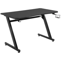 HOMCOM 47.25" Gaming Desk Computer Home Office Gamer Table Workstation Metal Frame with Cup Holder, Headphone Hook, Cable Management, Black(m-1)
