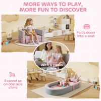 Qaba 3-in-1 Convertible Climbing Toys for Toddlers with Crown Cushion, Fold Out Toddler Couch to Lounger & Play Area, Pink(m-4)