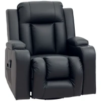 HOMCOM Swivel Massage Recliner Chair Rocker, Overstuffed Manual Reclining Sofa, PU Leather Rocking Chair with Side Pockets, Cup Holders, for Living Room, Nursery, Black(m-2)