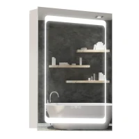 kleankin Wall-Mounted Plug-In Bathroom Organizer with 3 Storage Shelves, LED Lighted Medicine Cabinet with Mirror(m-11)