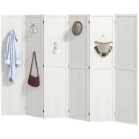 HOMCOM 5.6 Ft. Tall 6-Panel Room Divider, Pegboard Panel Folding Privacy Screen, Partition Wall Divider for Bedroom, White(m-2)