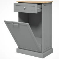 HOMCOM Kitchen Tilt Out Trash Bin Cabinet, Free Standing Recycling Cabinet, Trash Can Holder with Drawer, Grey(m-2)