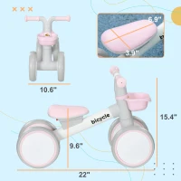 Qaba Balance Bike for Toddlers 1-3 Years with Adjustable Seat, Silent Wheels, No Pedal Bike, Pink(m-3)