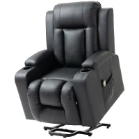 HOMCOM Power Lift Recliner Chair for Elderly, PU Leather Electric Recliner Chair with Footrest, Remote Control, Side Pockets and Cup Holders for Living Room, Black(m-11)