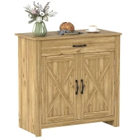 HOMCOM Farmhouse Sideboard Cabinet with Barn Doors Kitchen Buffet Cabinet with Drawer and Adjustable Shelf Stone Natural(m-1)