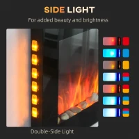 HOMCOM 36" Wall-Mounted Electric Fireplace, 750/1500W Fireplace Heater with Flame Effect, 7 Color Background Light and Side Light, Black(m-10)