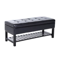 HomCom 44" Tufted Faux Leather Ottoman Storage Bench With Shoe Rack - Black(m-10)