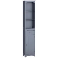 HOMCOM Bathroom Storage Cabinet, Free Standing Bathroom Storage Unit, Tall Linen Tower with 3-Tier Shelves and Drawer, Grey(m-1)