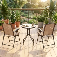 Outsunny Folding Outdoor Bistro Set, Patio Table and Chairs with Reclining Backrest and Round Dining Table, Brown(m-9)