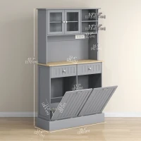 HOMCOM Kitchen Cabinet with Charging Station, 2 Tilt Out Cabinets, Microwave Stand, Freestanding Kitchen Pantry Cabinet, Grey(m-3)
