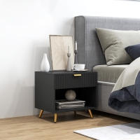 HOMCOM Nightstand with Fluted Panel, Bedside Table with Drawer and Open Compartment, Modern Night Table for Bedroom, Black