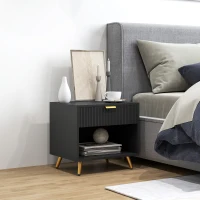HOMCOM Nightstand with Fluted Panel, Bedside Table with Drawer and Open Compartment, Modern Night Table for Bedroom, Black(m-1)