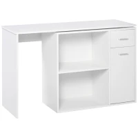 HOMCOM L Shaped Computer Desk, 180° Rotating Corner Desk with Storage Shelves, Drawer and Cabinet, Study Workstation, White(m-11)