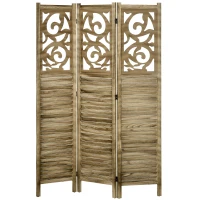 HOMCOM Wooden Room Divider, 3 Panel Double Hinged Folding Privacy Screen for Home Office, 63"x67"x0.75", Brown(m-11)