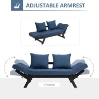 HOMCOM Single Person 3 Position Convertible Chaise Lounger Sofa Bed with 2 Large Pillows and Oak Frame, Dark Blue(m-9)