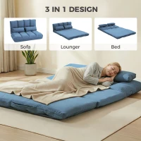 HOMCOM Convertible Recliner Sofa, Folding Floor Sofa Chair with Adjustable Backrest and Headrest, Blue(m-5)
