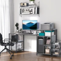 HOMCOM 68 Inch Office Table Computer Desk Workstation Bookshelf with CPU Stand, Spacious Storage Shelves & Chic Modern Woodgrain Design, Grey(m-9)