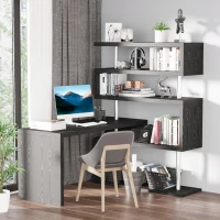 HOMCOM 94" 5 Tier L-Shaped Computer Desk Rotating Writing Table Corner Desk with Display Shelves and Stainless Steel Frame, Black(m-2)