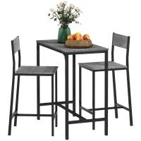 HOMCOM 3 Piece Bar Table and Chairs, Industrial Dining Table Set for 2, Counter Height Kitchen Table with Bar stools, Breakfast Table Set for 2 for Small Space, Gray(m-1)