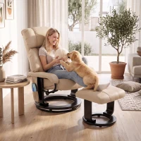 HOMCOM Massage Recliner Chair with Ottoman, 360° Swivel Recliner and Footstool, 10-Point Vibration, Beige(m-7)