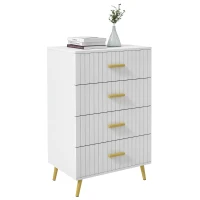 HOMCOM 4 Drawer Cabinet, Drawer Chest for Bedroom, Chest of Drawers with Aluminium Legs and Gold Handles, White(m-9)