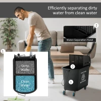 HOMCOM Compact Mop Bucket with Wringer, Mop Bucket on Wheels, 5 Gallon, Separate Dirty and Clean Water, Black(m-5)