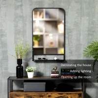 HOMCOM 34" x 21" Rectangle Modern Wall Mirror with Storage Shelf, Mirrors for Wall in Living Room, Bedroom, Black(m-4)