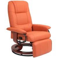HOMCOM Air Leather Manual Recliner, Adjustable Swivel Lounge Chair with Footrest, Armrest and Wrapped Wood Base, Orange(m-11)
