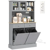 HOMCOM Kitchen Cabinet with Charging Station, 2 Tilt Out Cabinets, Microwave Stand, Freestanding Kitchen Pantry Cabinet, Grey(m-13)